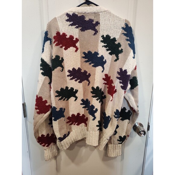 Women's Vintage Boston Trader's Knit Cardigan Leaf Pattern Stripes Cream XL - Picture 3 of 5